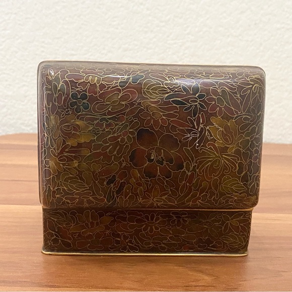 Vintage Chinese Cloisonne Brown Enamel Floral Hinged Trinket Box - Picture 3 of 16